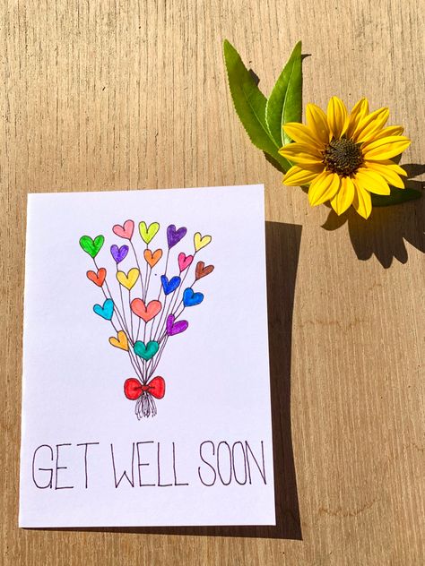 Get Well Soon Cards Diy Watercolor, Get Well Soon Gift Ideas Diy, Get Better Soon Card Ideas, Feel Better Card Ideas, Get Well Soon Card Ideas Handmade, Get Well Soon Cards From Kids, Handmade Get Well Soon Cards, Get Well Soon Card Ideas, Paper Flower Diy Easy