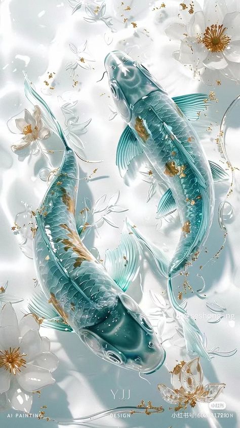 Fish Background, Lucky Wallpaper, Iphone Wallpaper Classy, Fish Wallpaper, Art Japonais, Pretty Wallpaper Iphone, Iphone Background Wallpaper, Modern Wallpaper, 판타지 아트