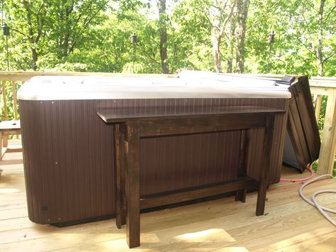 Hot Tub Side Table, Tub Side Table, Simple Console Table, Hot Tub Bar, Spa Landscaping, Backyard Spa, Hot Tub Room, Hot Tub Patio, Diy Hot Tub