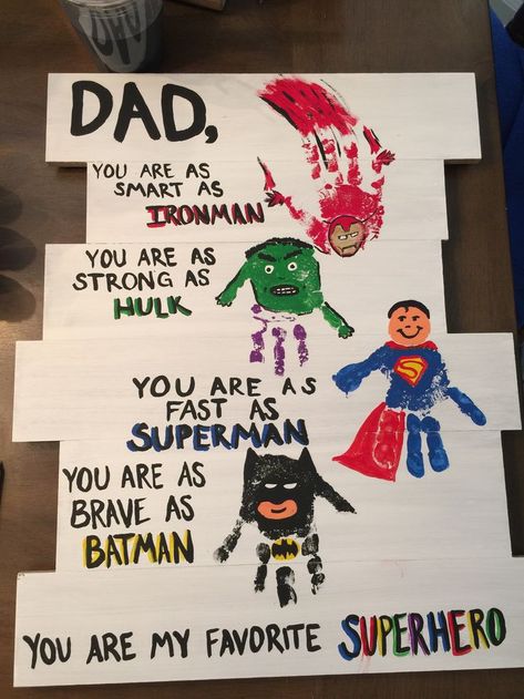 I love how this turned out! Her dad loved it! You Are My Superhero, Baby Tattoo Designs, Superhero Crafts, Superhero Gifts, Diy Gifts For Dad, Batman Kids, Dad Tattoos, Handprint Craft, Father's Day Diy