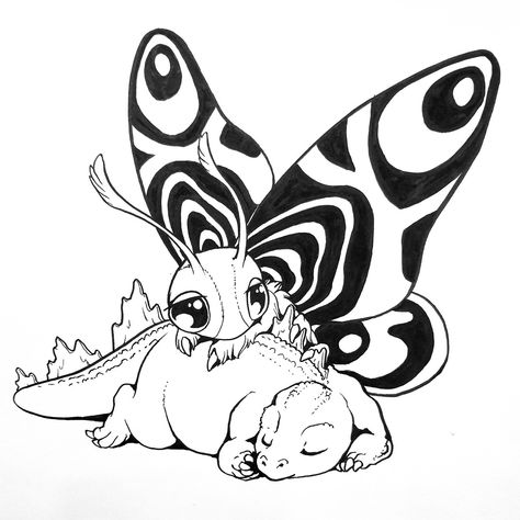 Godzilla Mothra Tattoo, Cute Godzilla Tattoo, Godzilla And Mothra Tattoo, Mothra Drawing, Godzilla Tattoo Design, Mothra Tattoo, Godzilla Mothra, Godzilla Tattoo, Godzilla Wallpaper