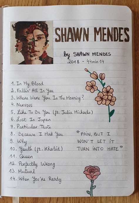 Shawn Mendes Drawing, Song Notebook, Song Journal, Shawn Mendes Album, Notebook Aesthetic, Tears Art, Ideas Journal, Music Journal, Julia Michaels