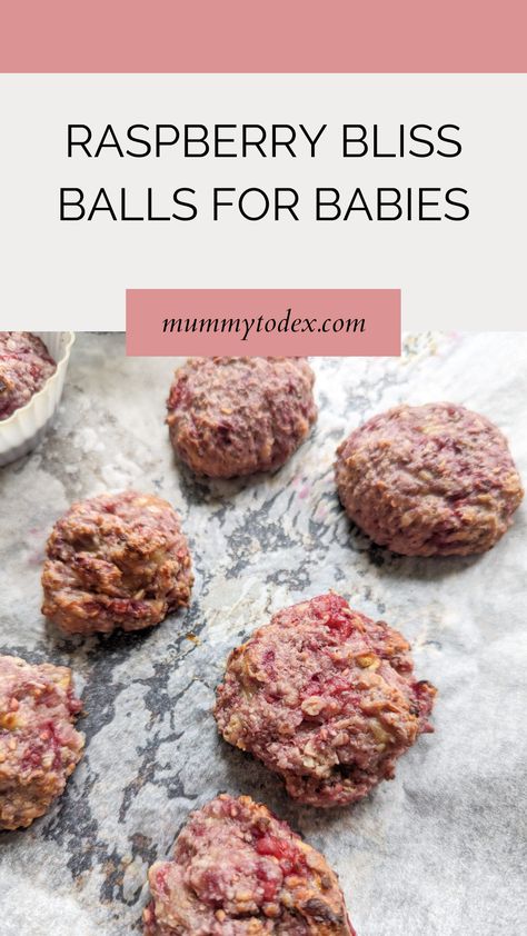 Raspberry Bliss Balls Blw, Blw Snack Recipes, Plum Baby Food Recipes, Baby Led Weaning Snacks, Baby Led Weaning Meal Prep, Raspberry Bliss Balls, Baby Breakfast Ideas, Snacks For Baby, Baby Led Weaning Recipe