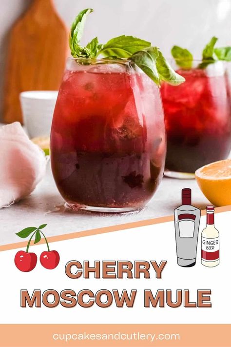 If you love the sweet, tangy taste of cherry juice and you love a good Moscow Mule, this super fruity and refreshing Cherry Moscow Mule Recipe is for you! Made with fresh ginger, vodka, cherry juice and ginger beer, and naturally sweetened with maple syrup this Cherry Mule recipe is ready in under 5 minutes! Cherry Mule Recipe, Cherry Moscow Mule Recipe, Cherry Moscow Mule, Fruity Summer Cocktails, Taste Of Cherry, Vodka Mule, Mule Drink, Ginger Beer Cocktail, Mixing Drinks