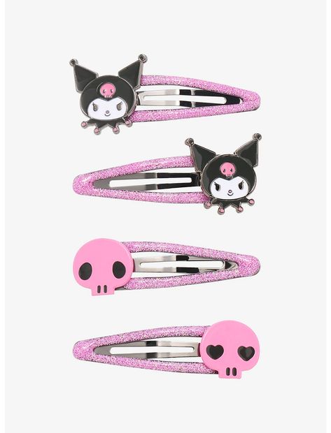 Kuromi Sparkly Hair Clip Set Kuromi Accessories, Clubbing Shoes, Cat Ear Headset, Sparkly Hair, Random Objects, Hair Acessories, Oc Inspiration, Hair Supplies, Pink Skull