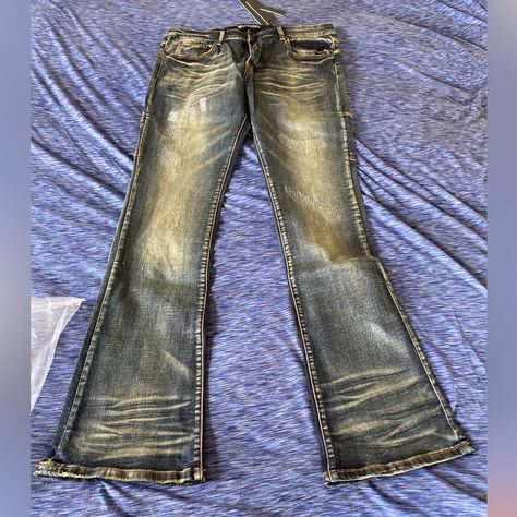 Valabasas Stacked Flare Denim Home Of The Original Stacked Jeans Men’s Flare Jean, Mens Flared Jeans, Valabasas Jeans, Guy Clothes, Stacked Jeans, Super Flare Jeans, 2000s Clothes, Goth Boy, Angel Outfit