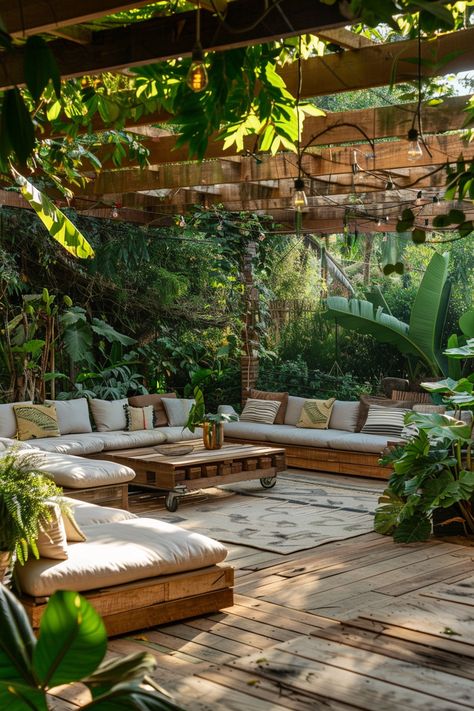 Tropical Patio Design, Small Backyard Decks, Small Patio Ideas, Backyard Decks, Modern Fountain, Cozy Backyard, Outdoor Living Rooms, Corner Garden, Exterior Renovation