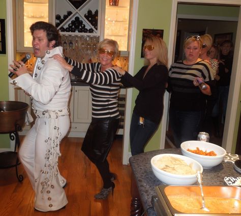 Conga Line Elvis Sunglasses, Elvis Birthday Party, Conga Line, Elvis Birthday, Elvis Impersonator, Homemade Banana Pudding, Banana Sandwich, Party Planning Checklist, Jailhouse Rock