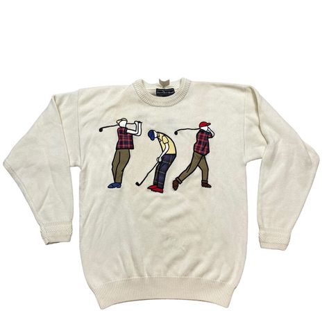 Brand New With Tags Preswick & Moore Brand Sweater Size Medium Knit Gold Player Appliqus On Front Crew Neck Long Sleeves There Are A Few Faint Stains-Likely Just Need Laundered Tommy Hilfiger Sweater, Vintage Golf, Sweater Trends, Sweaters Crewneck, Vintage Branding, Brown Sweater, Ribbed Sweater, White Sweaters, Red Sweaters