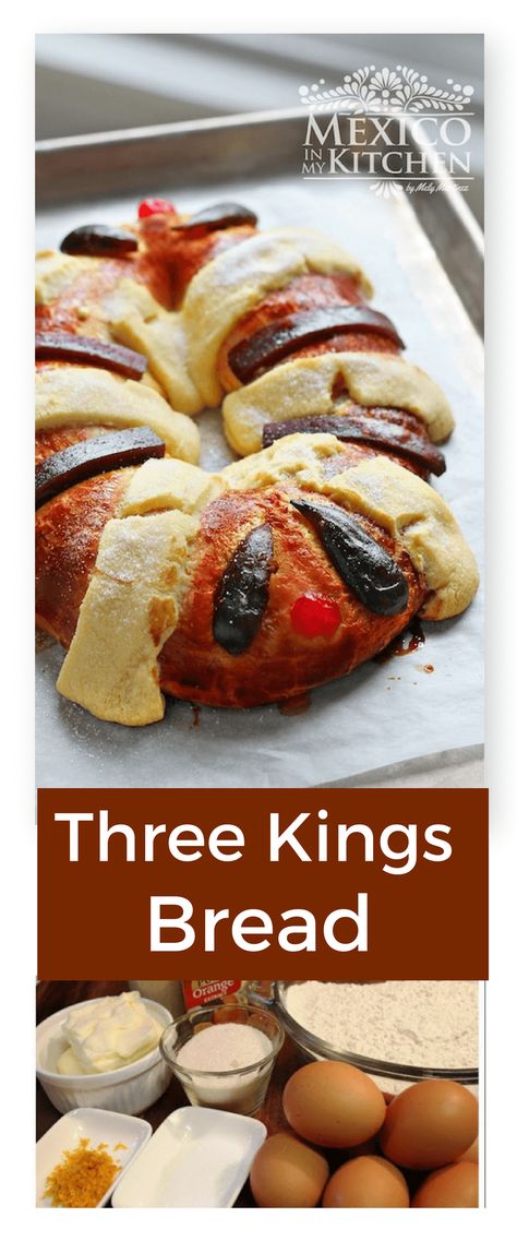 Three Kings Bread Recipe, This is another food that I started making at home some years ago because I couldn’t find it here. Nowadays there is a bakery that sells it but the flavors and aromas you get by baking it at home cannot be compared. Visit our site to check out the full recipe. Three Kings Bread Recipe, Three Kings Cake Recipe, Mexican Christmas Food, Kings Bread, Mexican Bakery, Mexican Bread, Fruit Press, Mexican Christmas, Three Kings