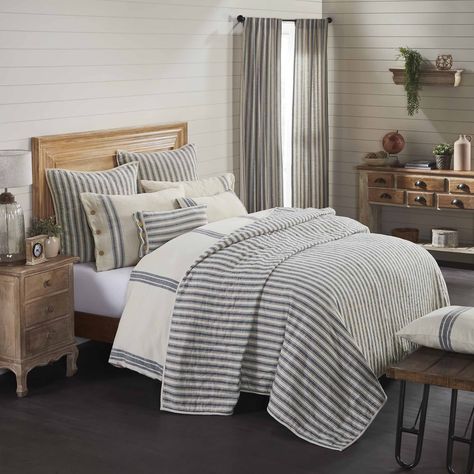 PRICES MAY VARY. KING QUILT: Includes one 95" L x 105" W quilt. DENIM BLUE TICKING STRIPES are woven into a natural beige base for a classic vintage farmhouse style. It's the perfect finish to your farmhouse bedroom décor. COORDINATING BEDDING ACCESSORIES - All of our bedding items are sold separately so that you can curate the perfect look for your home. Create your dream bedroom by mixing and matching any of our Market Place bedding items such as pillow shams, duvet covers, bed Skirts and more Ticking Stripe Bedding, California King Quilts, Farmhouse Bedding Sets, Farmhouse Style Bedding, Stripe Bedding, Modern Farmhouse Bedroom, Fresh Farmhouse, Rustic Bedroom Decor, Striped Duvet