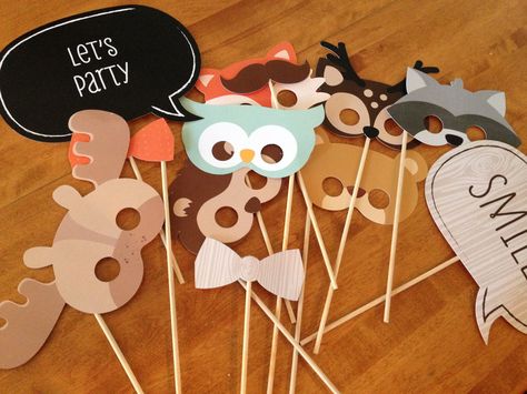 Forest creatures photo booth props Moose Baby Shower, Forest Theme Party, Camping Theme Birthday, Woodland Creatures Baby Shower, Forest Birthday Party, Forest Baby Showers, Forest Birthday, Woodland Birthday Party, Forest Party