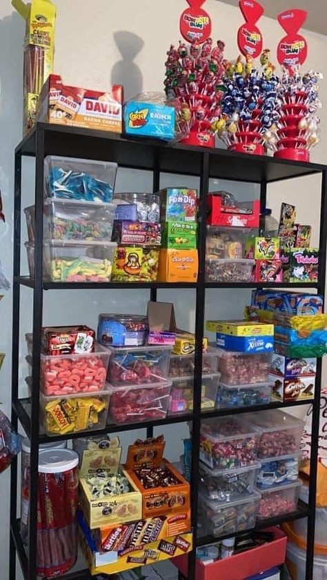 Snack Store Ideas, Snack Shack Ideas Concession Stands, Mini Shop Ideas, Candy Store Ideas, Bedroom Snack Station, Concession Stand Ideas, Pantry Restock, Snack Bar Ideas, Concession Stand Food