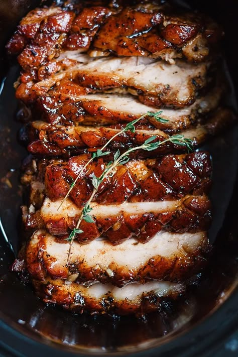 Slow Cooker Pork Belly, Honey Balsamic Glaze, Slow Cooker Recipes Pork, Slow Cooked Pork, Pork Belly Recipes, Honey Balsamic, Slow Cooker Pork, Honey Recipes, Slow Cooker Meals