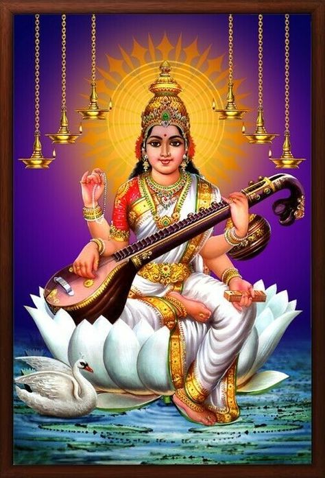 Ma Saraswati Painting, Sarsvati Ma Photo, Sarswati Maa Wallpapers Full Hd, Saraswati Images, Lakshmi Photos, Saraswati Mata, Saraswati Idol, Hindu Cosmos, Maa Saraswati