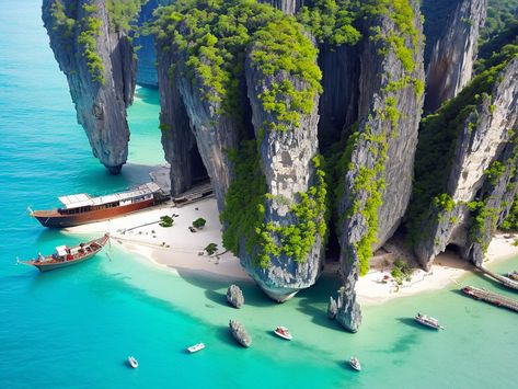 Discover Thailand's Beauty: Phi Phi Islands Longtail Boat Phi Phi Island, Long Tail, Phuket, Awe Inspiring, Thailand