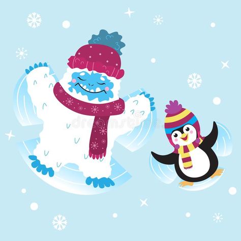 Yeti Drawing, Yeti Illustration, Hug Illustration, Angel Vector, Snow Monster, Clothes Illustration, Angel Images, Snow Angel, Snow Angels