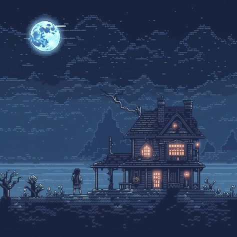 Pixel Art: Haunted House Pixel City, Ghost Games, Ghost House, Haunted Castle, 2d Game Art, Pix Art, Tech Art, Pixel Games, Ghost Hunters