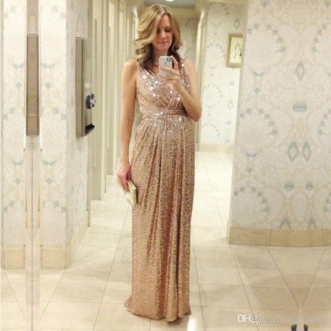 2017 Cheap Bridesmaid Dresses A Line Deep V Neck Floor Length Bridemaids Gowns Champagne Sequins Long Wedding Party Dresses Tea Length Bridesmaid Dresses Affordable Bridesmaid Dresses From Faithfully, $80.41| Dhgate.Com Maternity Prom Dresses, Rose Gold Sequin Bridesmaid Dress, Maternity Bridesmaid Dress, Gold Sequin Bridesmaid Dress, Pregnant Dress, Pregnancy Dresses, Maternity Evening Dress, Maternity Long Dress, Maternity Bridesmaid Dresses