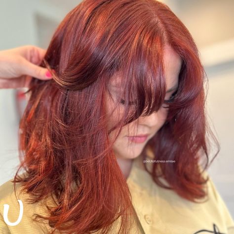 This is literally checking all of our boxes ✅ Gorgeous Red ✅ Beautiful Layers ✅ Phenomenal Curtain Bangs What more could a girl want? hair by @beutofullness.emilee #RexburgHair #RexburgSalon #RexburgNails #RexburgSpa #IdahoHair Orangish Red Hair, Red Hair With Curtain Bangs, Hair With Curtain Bangs, Curtain Bangs, Red Hair, A Girl, Bangs, Spa, Curtains