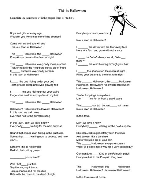 Song Worksheet: This is Halloween This Is Halloween Lyrics, Halloween Lyrics, Halloween Songs, Out Of The Dark, English Language Learning, Halloween Activities, English Language, Coming Out, Song Lyrics