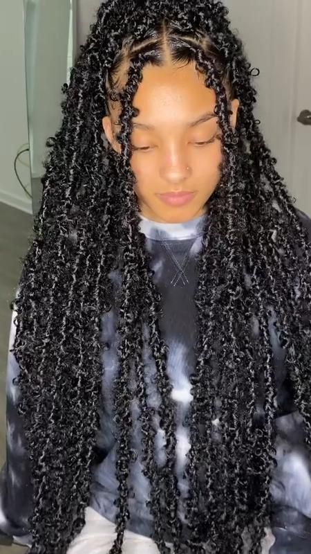 Butterfly Locs: Everything to Know About This Hairdo Thigh Length Butterfly Locs, Hair Idea For Black Women, Trending Braids For Black Women, Small Butterfly Locs, Cute Braided Hairstyles For Black Women, Weave Braids Hairstyles, Goddess Passion Twists, Blackgirl Hairstyle, Cute Hairstyles For Black Women