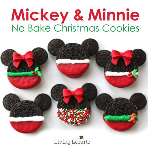 Adorable No Bake Mickey & Minnie Mouse Christmas Cookies made with Oreos. Fun Disney themed holiday cookies for a party, gifts or cookie exchange. Mouse Cookies, Minnie Mouse Cookies, Mickey Mouse Cookies, Christmas Baking Cookies, Best Christmas Cookie Recipe, Minnie Mouse Christmas, Minnie Christmas, Best Christmas Cookies, Mickey Mouse Christmas