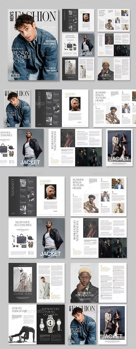 Men's Fashion Magazine Template, Print Templates | GraphicRiver Fashion Magazine Template, Fashion Magazine Design, Fashion Magazine Layout, Board Wallpaper, Mens Fashion Magazine, Magazine Man, Instagram Men, Screen Layout, Modern Men