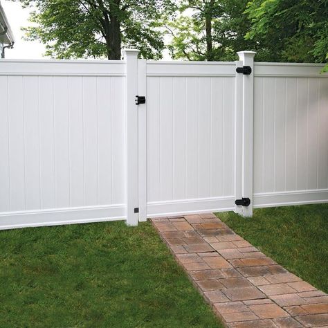 Freedom (Common: 6-ft x 5-ft; Actual: 6-ft x 4.83-ft) Emblem White Vinyl Fence Gate at Lowes.com Vinyl Fence Gate, Vinyl Gates, Fence Gates, White Vinyl Fence, Vinyl Fence Panels, Vinyl Fencing, Vinyl Railing, Gate Kit, Privacy Fence Designs