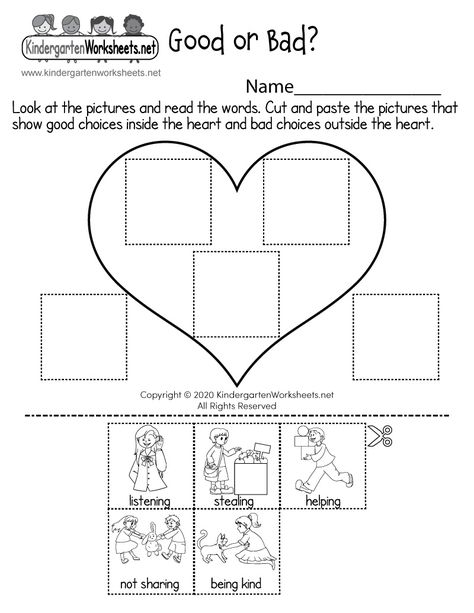 Kids can sort good choices from bad choices by completing a cute cut and paste activity. This free social studies worksheet can help kids make better choices, which can improve classroom behavior. Kindergarten Easter Worksheets, Kindergarten Language Worksheets, Spelling Worksheets Kindergarten, Transportation Matching, Thanksgiving Worksheets Kindergarten, Kindergarten Fall Worksheets, Kindergarten Grammar Worksheets, Halloween Worksheets Kindergarten, Preschool Forms