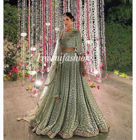 Sage Green Mirror, Bridesmaid Dresses Indian, Pakistani Lehenga, Orange Lehenga, Kids Lehenga Choli, Pakistan Wedding, Lehenga Choli Designs, Mirror Work Lehenga, Georgette Lehenga