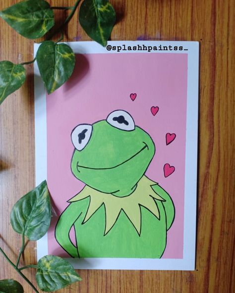 Kermit The Frog Painting, Matching Paintings, Frog Painting, Kermit The Frog, The Frog, Love Painting, Cute Crafts, Doodles, Mario Characters