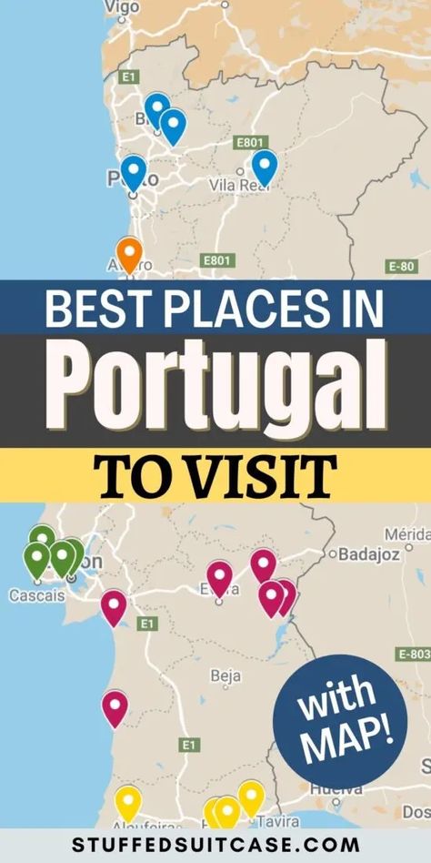 Portugal Trip Itinerary, 1 Week Portugal Itinerary, Portugal Cities To Visit, Portugal Travel Map, Best Portugal Itinerary, Portugal Road Trip Itinerary, Best Spain And Portugal Itinerary, Where To Go In Portugal, Portugal Things To Do