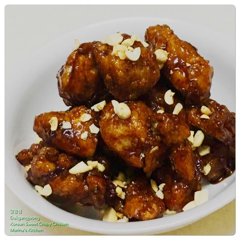 Dakgangjeong (Korean Sweet Crispy Chicken) Chinese Cooking Wine, Potato Starch, Chinese Cooking, Cooking Wine, Boneless Chicken Breast, Chopped Garlic, White Pepper, Boneless Chicken, Crispy Chicken