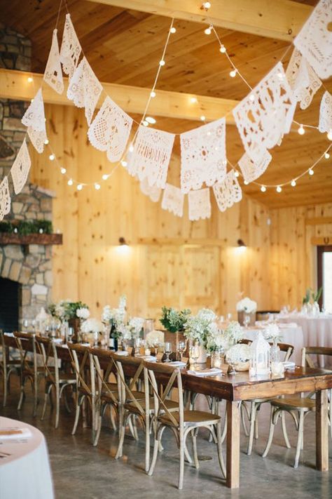 Papel Picado Wedding, Mountain Wedding Decor, Latin Wedding, Mexican Themed Weddings, Hacienda Wedding, Rustic Wedding Reception, Mexican Theme, Boho Mode, Spanish Wedding