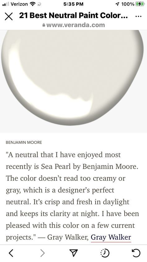 Sea Pearl Paint, Benjamin Moore Sea Pearl, Sea Pearl Benjamin Moore, Paint 2024, Paint Pallets, Interior Paint Colors For Living Room, Coastal Paint Colors, Coastal Paint, Best Neutral Paint Colors