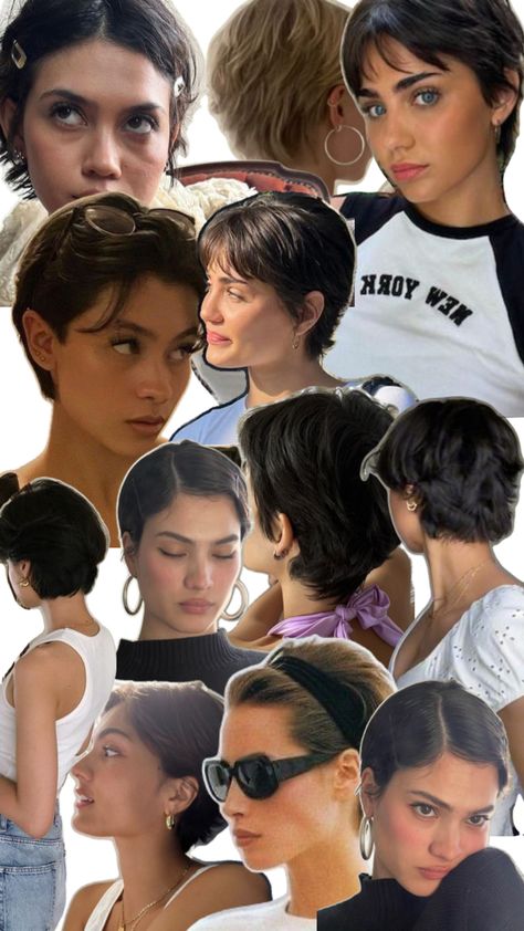 Women Trendy Haircut, What Hair Cut Is Best For My Face Shape, Short Flicky Hair, Italian Cut Hair, Buzzcut Brown Hair, 90s Short Hair Pixie, Styling Really Short Hair, Pixie Cut Asian Hair, Short Hair Diamond Face