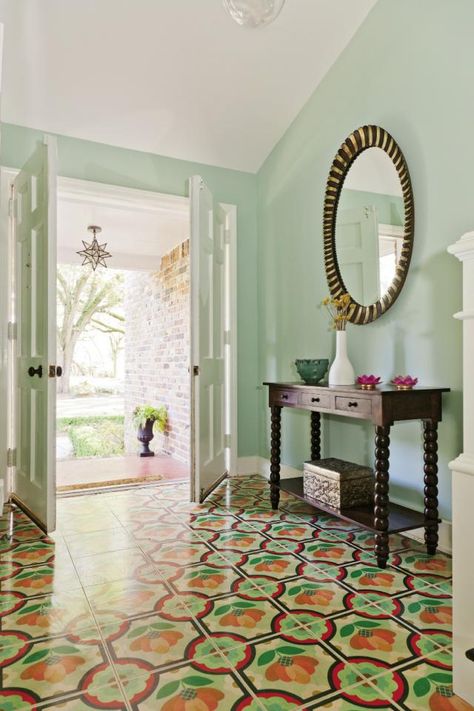 Mirth Studio, Living Vintage, Wood Tile Floors, Floor Tile Design, Live Colorfully, Entry Way, Painted Floors, Wood Tile, Linoleum