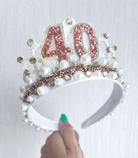 40th Birthday Crown, Diy Birthday Tiara, White Tiara, Tiara Party, Headband Gold, Birthday Tiara, Birthday Headband, Crown Tiara, Alice Band