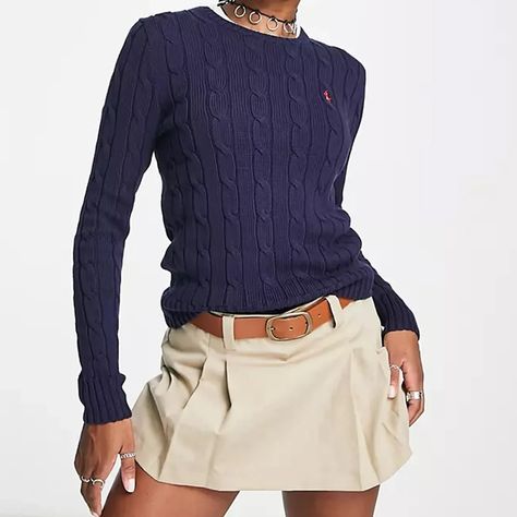 Preppycore Aesthetic: How To Get The Look | Glamour UK Polo Ralph Lauren Women Outfits, Ralph Lauren Aesthetic, Ralph Lauren Jumper, Ralph Lauren Looks, Ralph Lauren Cable Knit, Polo Outfit, Polo Women, Polo Ralph Lauren Women, Ralph Lauren Pullover