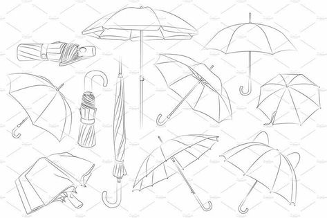 Umbrella Drawing, Tree Drawings Pencil, Umbrella Art, Object Drawing, Things To Draw, Umbrella Designs, Industrial Design Sketch, Perspective Art, Small Drawings