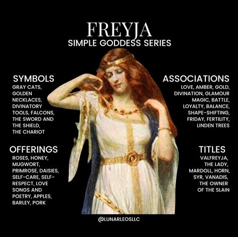 Nanna Norse Goddess, Freya Crystals, Freyja Goddess Norse Mythology, Freya Worship, Brisingamen Necklace Freya, Freya Witchcraft, Freya Altar Ideas, Freya Offering, Freya Painting