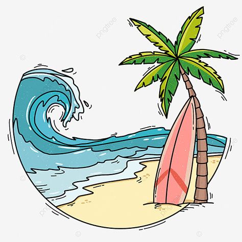 Waves Cartoon, Surf Drawing, Wave Clipart, Beach Cartoon, Ocean Drawing, Wave Drawing, Summer Drawings, Cute Beach Pictures, Beach Drawing