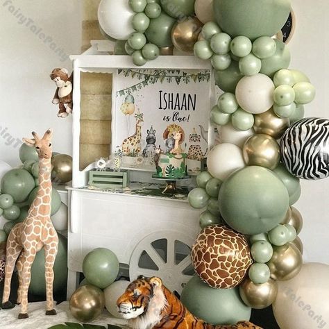 102pcs Sand Sage Balloon Garland Kit for Wedding Baby Shower - Etsy Jungle Safari Party Decorations, Green Balloon Garland, Jungle Safari Birthday Party, Safari Birthday Party Decorations, Safari Party Decorations, Safari Balloon, Jungle Balloons, Jungle Thema, Jungle Safari Birthday