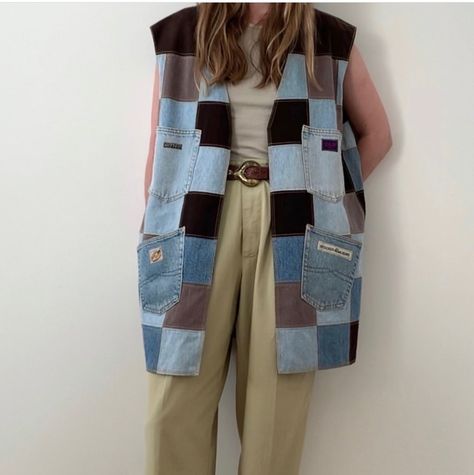 Flannel Vest Diy, Patchwork Vest Pattern, Western Upcycle, Flannel Vest, Patchwork Vest, Duster Vest, Cargo Vest, Patchwork Denim, Jean Vest