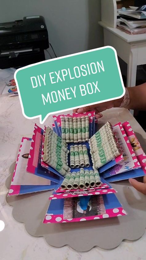 Money Explosion Box Ideas, Diy Money Box Ideas, Money Box Diy, Explosion Box Ideas, 2025 Graduation, Box Cards Tutorial, Kid Gift Ideas, Cards Tutorial, Diy Money