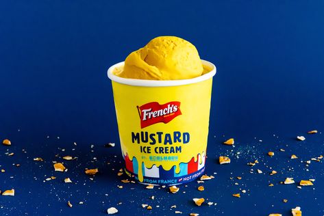 French's Created a Mustard-Flavored Ice Cream and We Reluctantly Tasted It Weird Ice Cream, Weird Ice Cream Flavors, Bubble Gum Ice Cream, Candy Notes, Ice Creamery, Ice Cream Companies, Hot Dog Toppings, Trendy Food, Flavor Ice