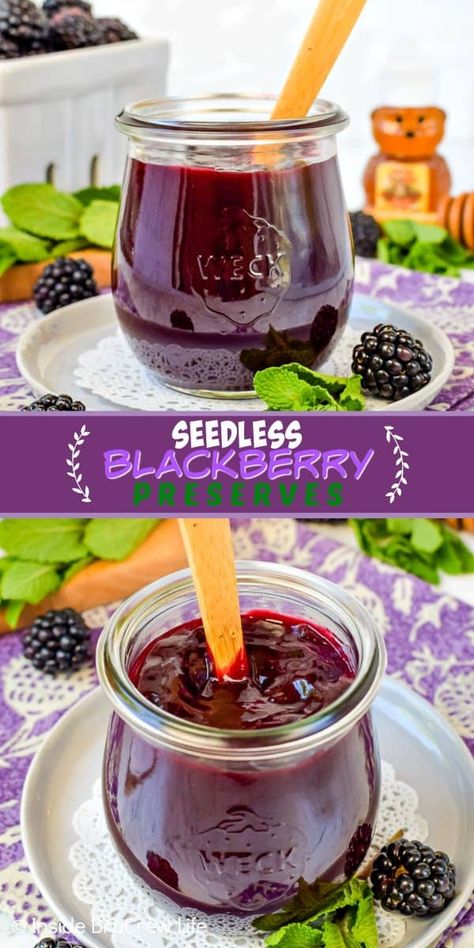 Seedless Blackberry Jam Recipe, Blackberry Jelly Recipe Seedless, Seedless Strawberry Jam Recipe, Canning Jar Ideas, Homemade Jams And Jellies Recipes, Blackberry Jelly Recipe, Homemade Jam Recipes, Preserves Recipes, Preserve Recipes