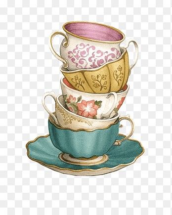 Stacked Coffee Cups, Coffee Watercolor Painting, Tea Cup Drawing, Watercolor Party, Coffee Watercolor, Tea Cup Art, Coffee Artwork, Tea Illustration, Party Png