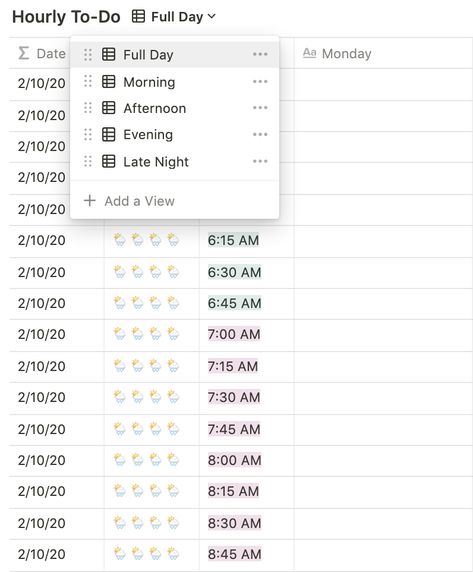 A Huge 15-Minute Interval Weekly Planner In Notion — Red Gregory Daily Schedule Notion, Notion Daily Schedule, Notion Hourly Schedule Template, Notion Day Planner, Notion Daily Planner Template, Notion Schedule, Notion Daily Planner, Notion Weekly Planner, Notion Organization